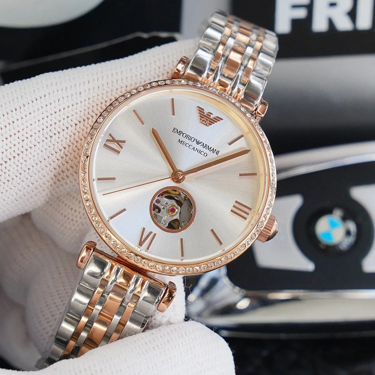  Shop Authentic Emporio Armani Gianni T-Bar Analog White Dial Two Tone Steel Strap Watch For Women - AR60019 - Luxxuri