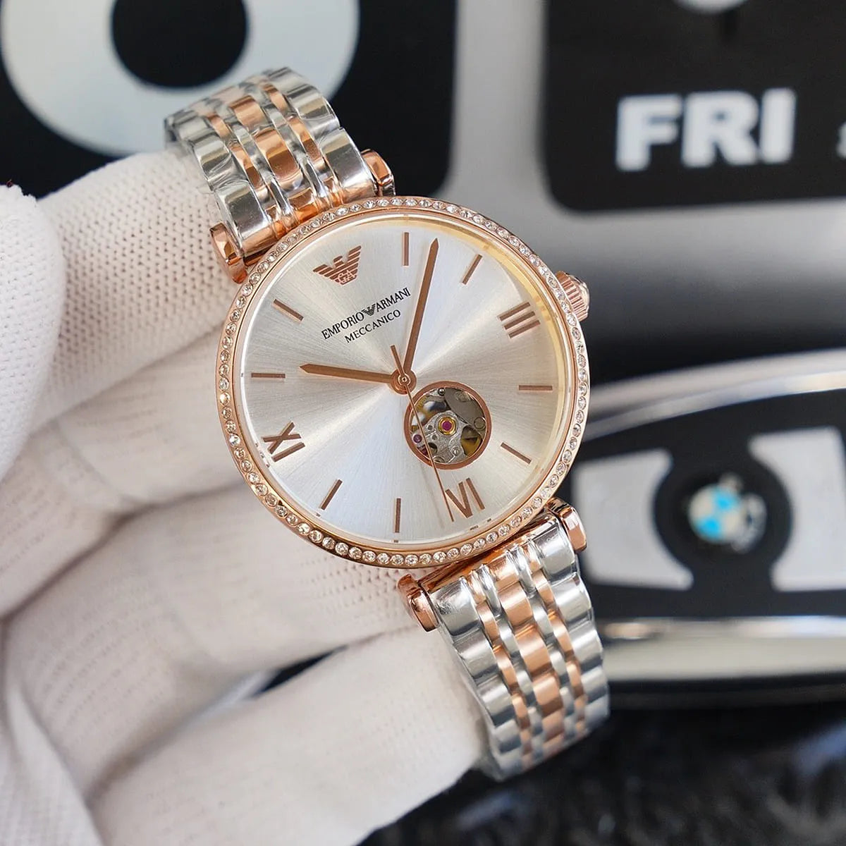  Shop Authentic Emporio Armani Gianni T-Bar Analog White Dial Two Tone Steel Strap Watch For Women - AR60019 - Luxxuri