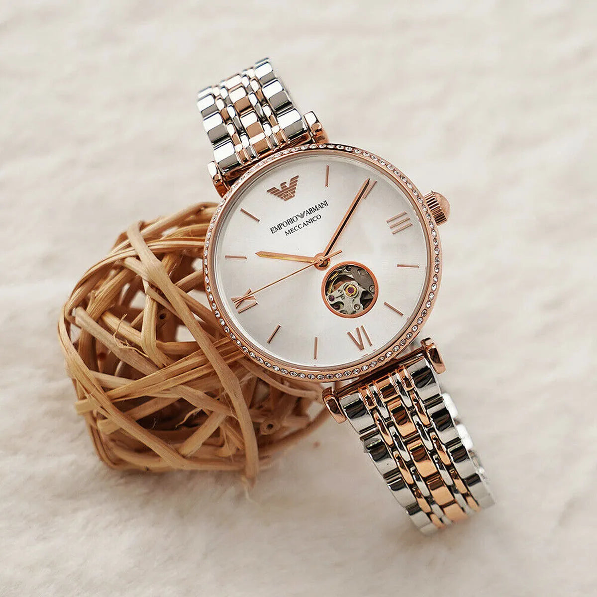  Shop Authentic Emporio Armani Gianni T-Bar Analog White Dial Two Tone Steel Strap Watch For Women - AR60019 - Luxxuri