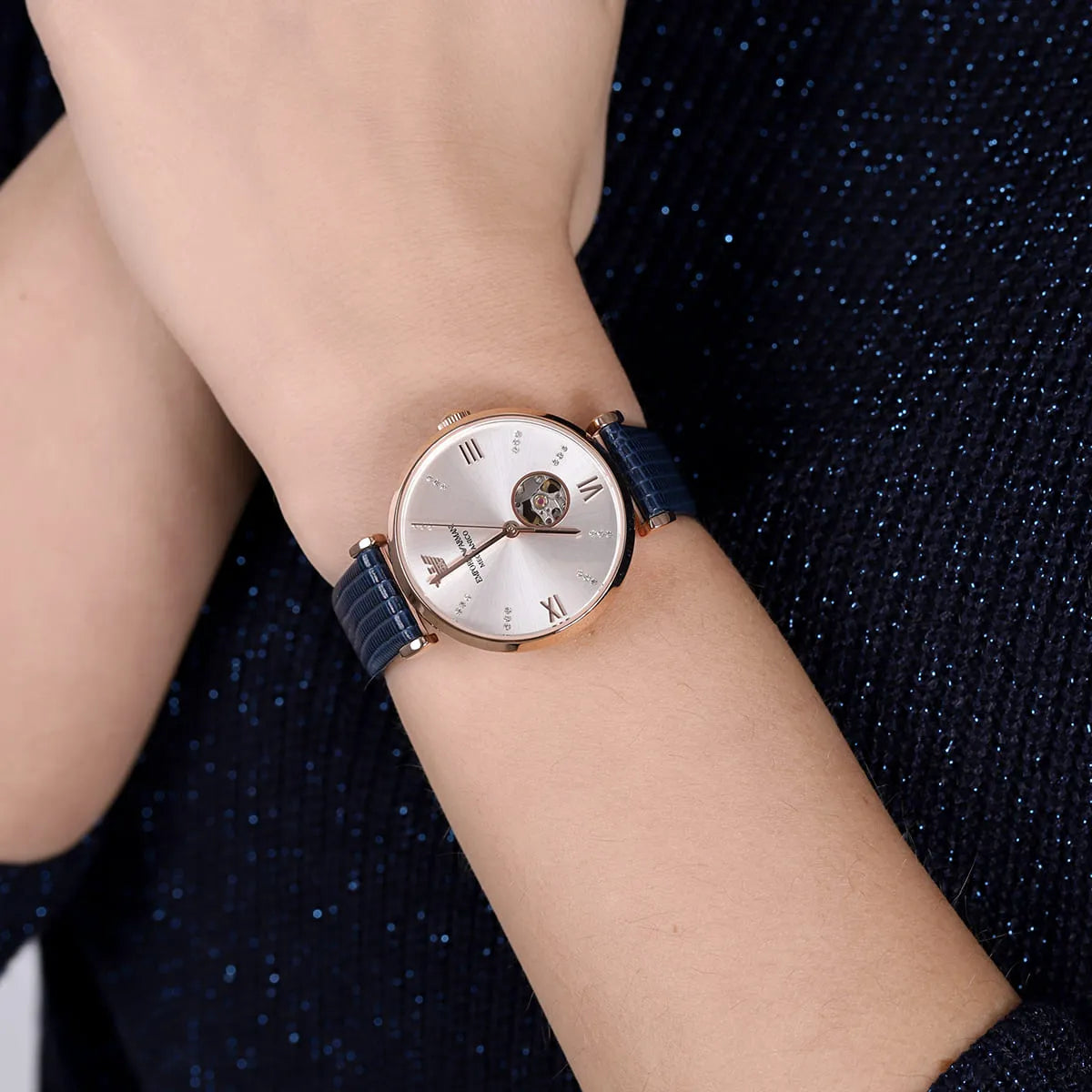  Shop Authentic Emporio Armani Gianni T-Bar Analog Silver Dial Blue Leather Strap Watch For Women - AR60020 - Luxxuri