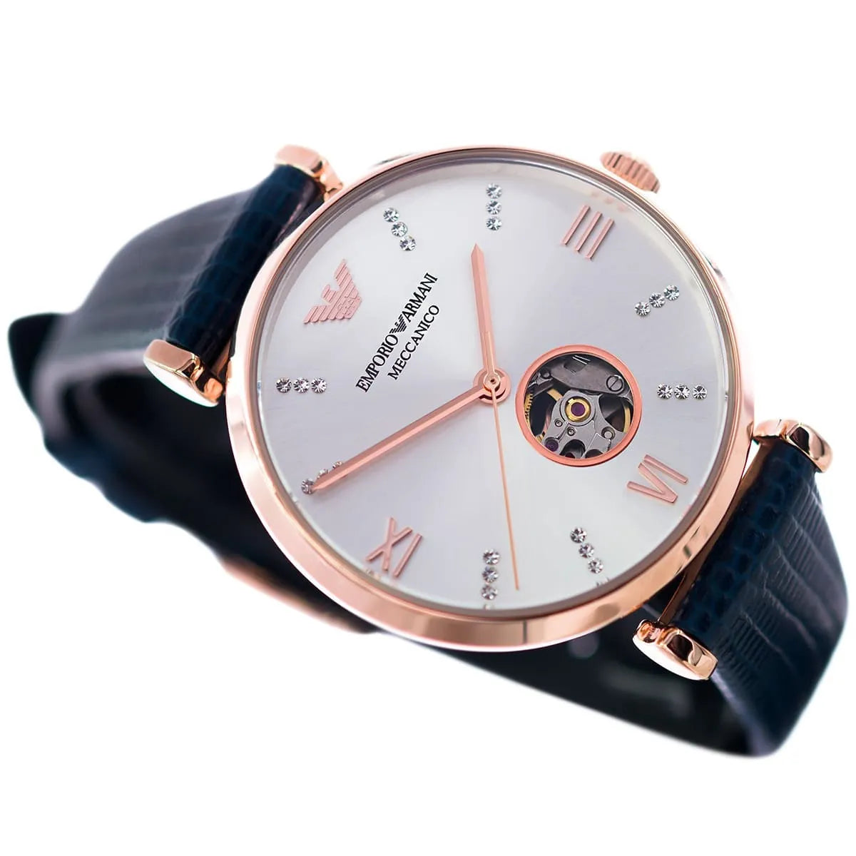  Shop Authentic Emporio Armani Gianni T-Bar Analog Silver Dial Blue Leather Strap Watch For Women - AR60020 - Luxxuri