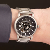  Shop Authentic Emporio Armani Meccanico Automatic Skeleton Black Dial Silver Steel Strap Watch For Men - AR60021 - Luxxuri