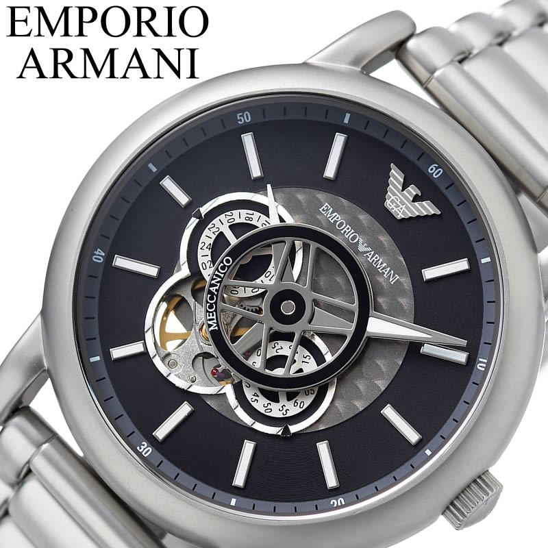  Shop Authentic Emporio Armani Meccanico Automatic Skeleton Black Dial Silver Steel Strap Watch For Men - AR60021 - Luxxuri