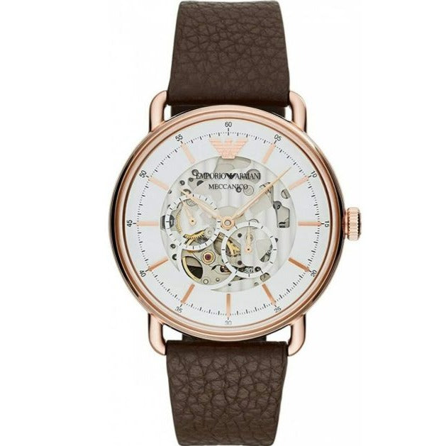  Shop Authentic Emporio Armani Meccanico Automatic White Dial Brown Leather Strap Watch For Men - AR60027 - Luxxuri