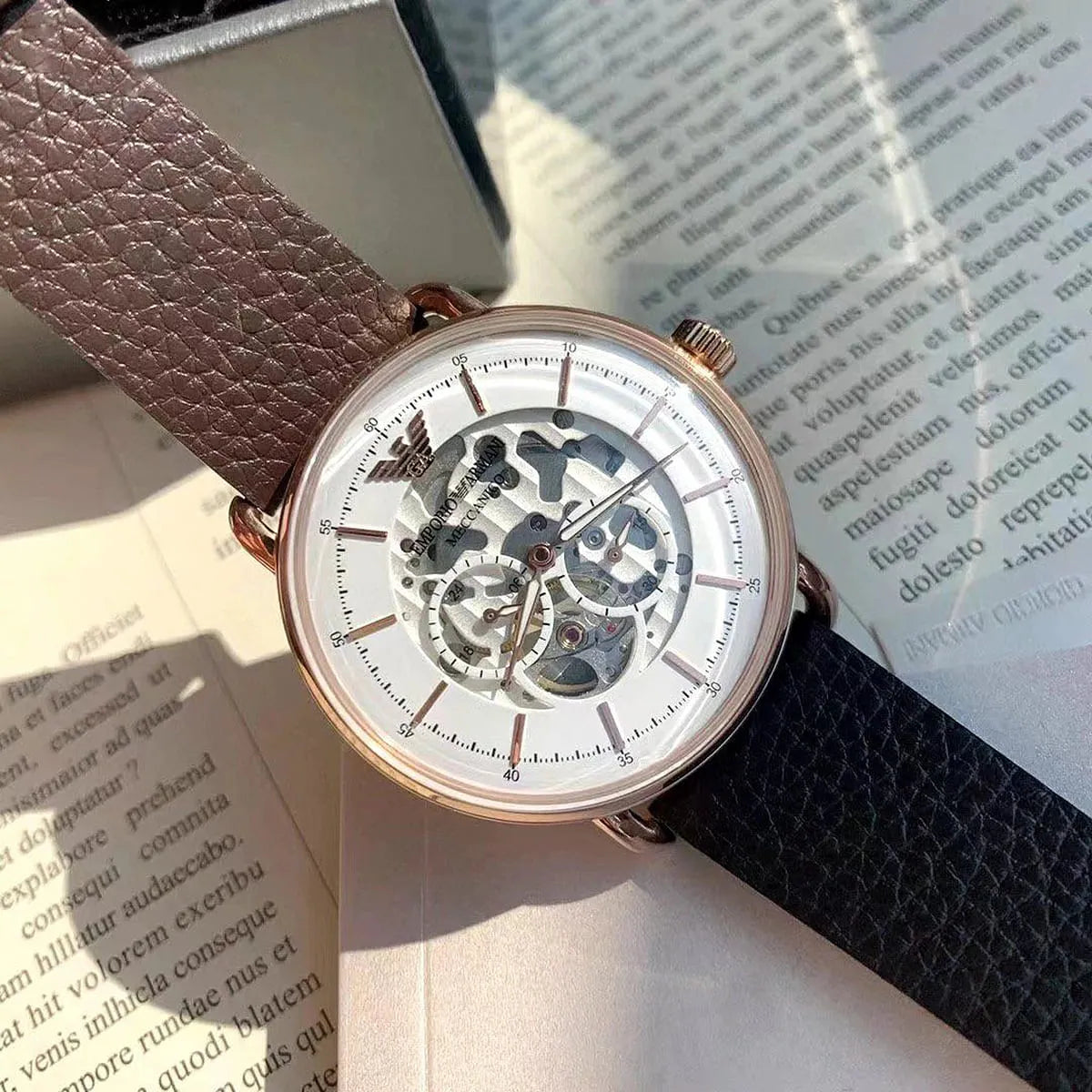 Shop Authentic Emporio Armani Meccanico Automatic White Dial Brown Leather Strap Watch For Men - AR60027 - Luxxuri