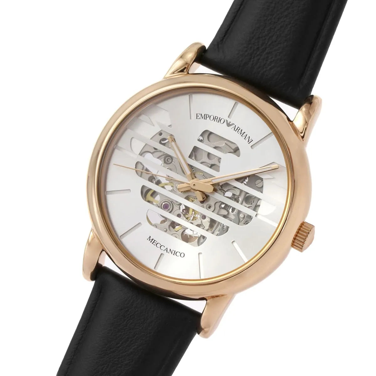  Shop Authentic Emporio Armani Meccanico Skeleton Silver Dial Black Leather Strap Watch For Men - AR60031 - Luxxuri