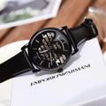  Shop Authentic Emporio Armani Meccanico Quartz Black Dial Black Leather Strap Watch For Men - AR60032 - Luxxuri