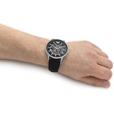  Shop Authentic Emporio Armani Meccanico Skeleton Automatic Black Dial Black Leather Strap Watch for Men - AR60038 - Luxxuri