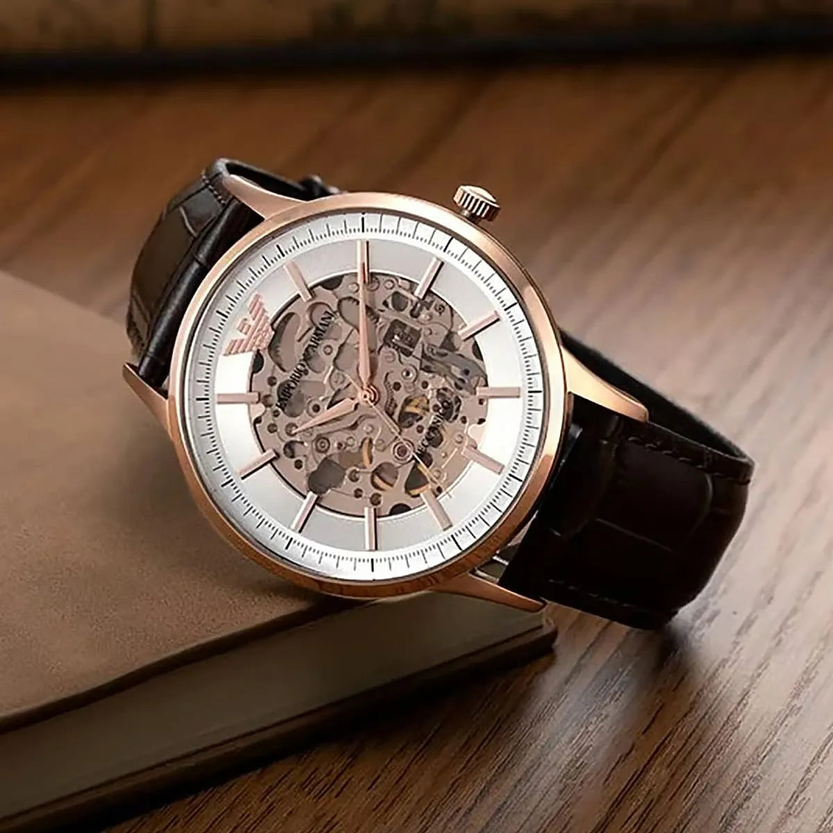  Shop Authentic Emporio Armani Meccanico Automatic Silver Dial Brown Leather Strap Watch For Men - AR60039 - Luxxuri