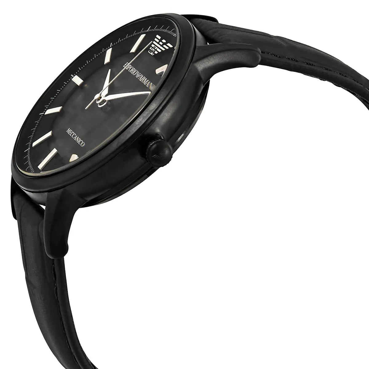  Shop Authentic Emporio Armani Meccanico Automatic Black Dial Black Leather Strap Watch For Men - AR60042 - Luxxuri