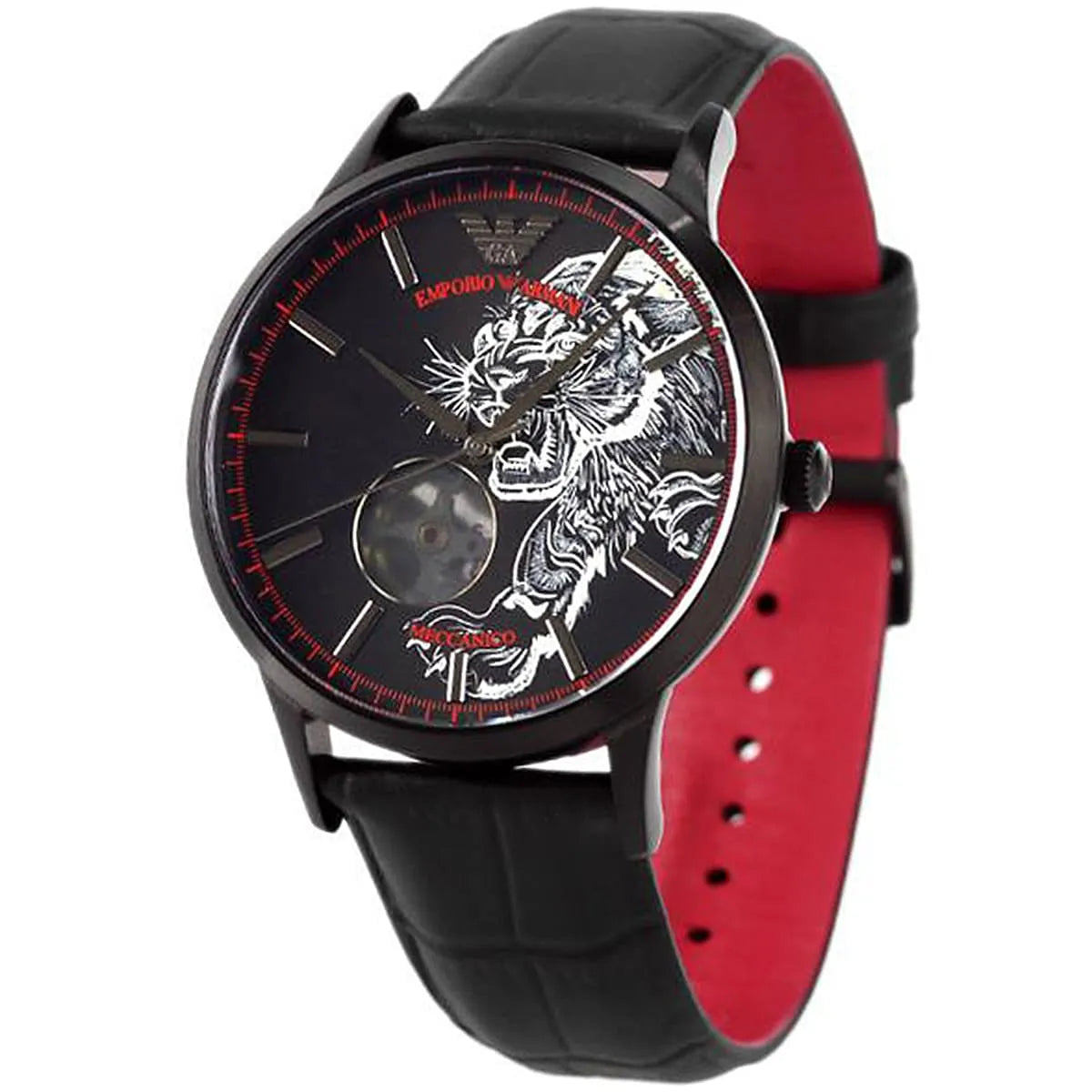  Shop Authentic Emporio Armani Meccanico Skeleton Black Dial Black Leather Strap Watch For Men - AR60046 - Luxxuri
