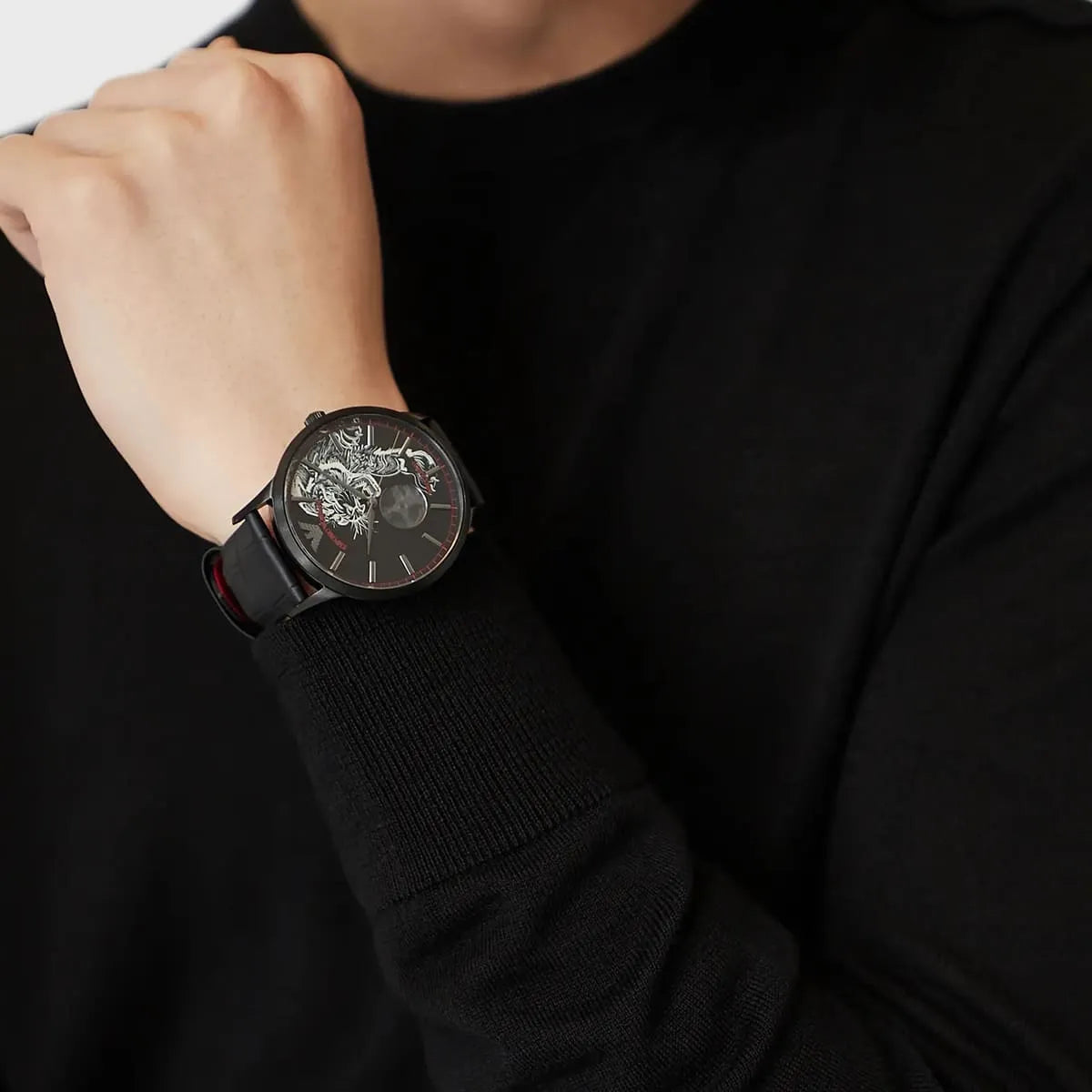  Shop Authentic Emporio Armani Meccanico Skeleton Black Dial Black Leather Strap Watch For Men - AR60046 - Luxxuri