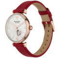  Shop Authentic Emporio Armani Gianni T-Bar Mother of Pearl White Dial Red Leather Strap Watch For Women - AR60048 - Luxxuri