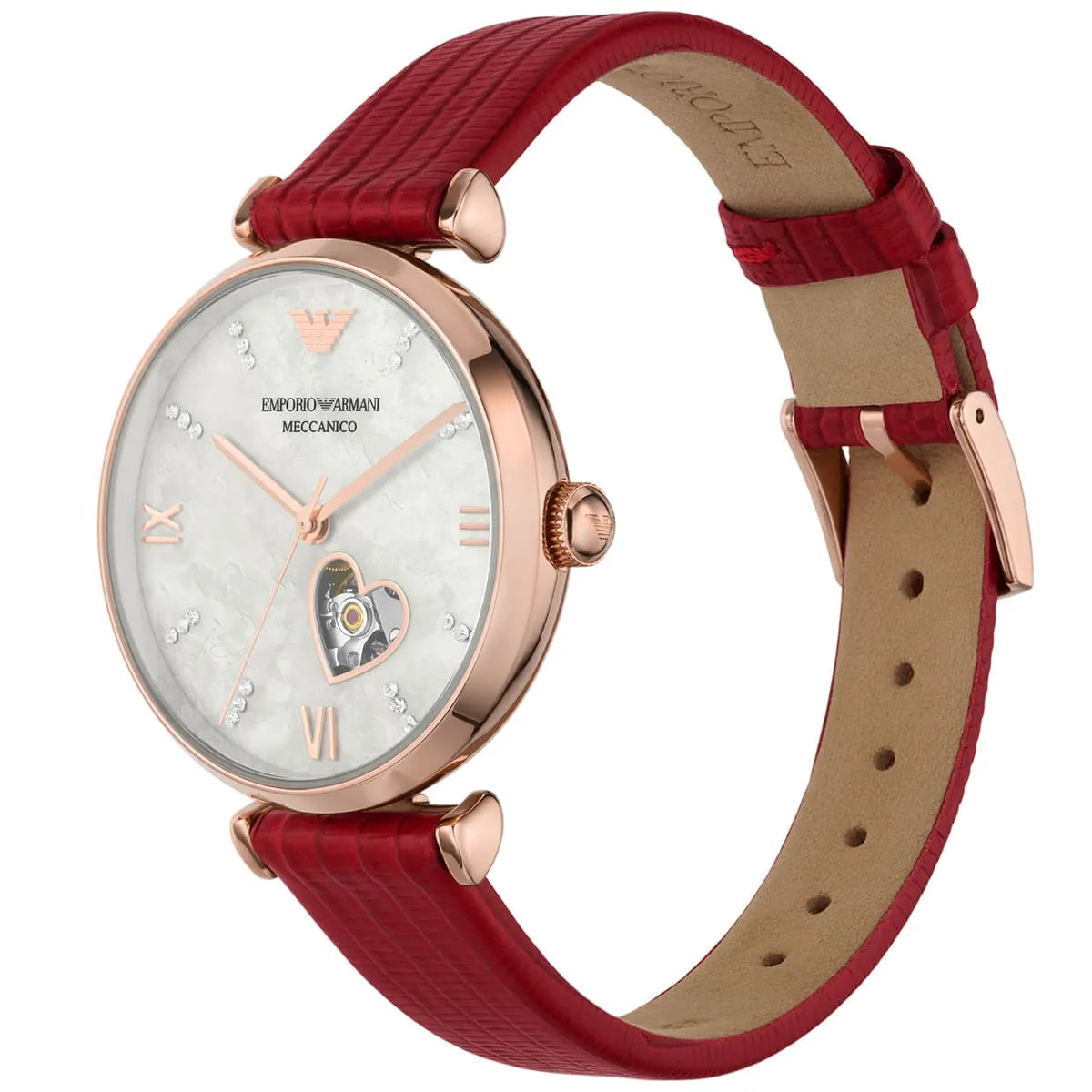  Shop Authentic Emporio Armani Gianni T-Bar Mother of Pearl White Dial Red Leather Strap Watch For Women - AR60048 - Luxxuri