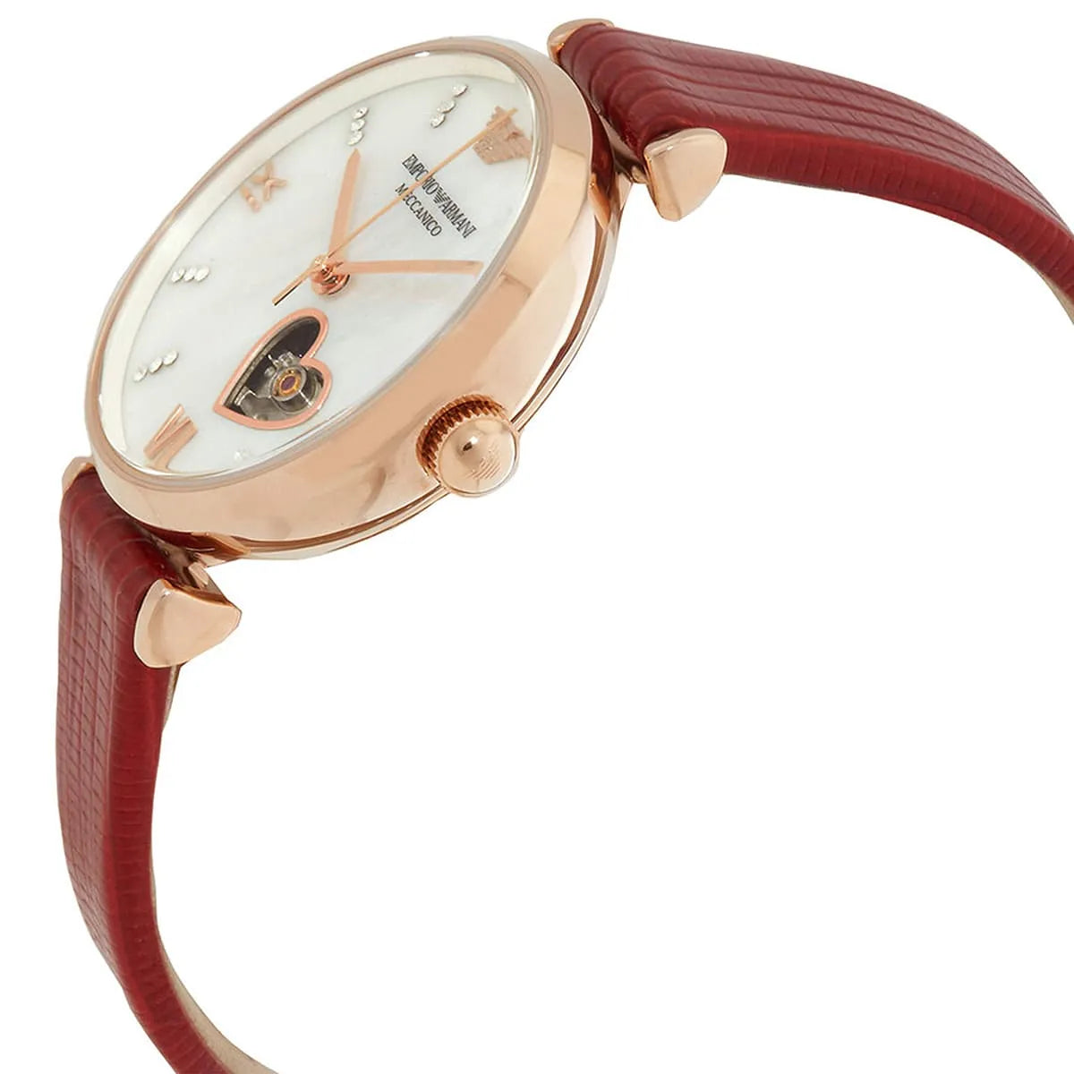  Shop Authentic Emporio Armani Gianni T-Bar Mother of Pearl White Dial Red Leather Strap Watch For Women - AR60048 - Luxxuri