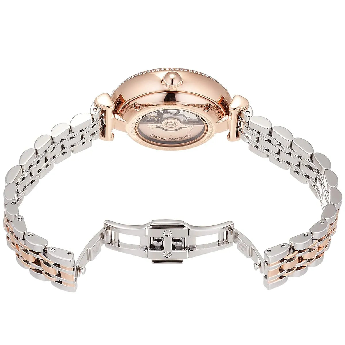  Shop Authentic Emporio Armani Meccanico Automatic Mother of Pearl Dial Two Tone Steel Strap Watch For Women - AR60049 - Luxxuri