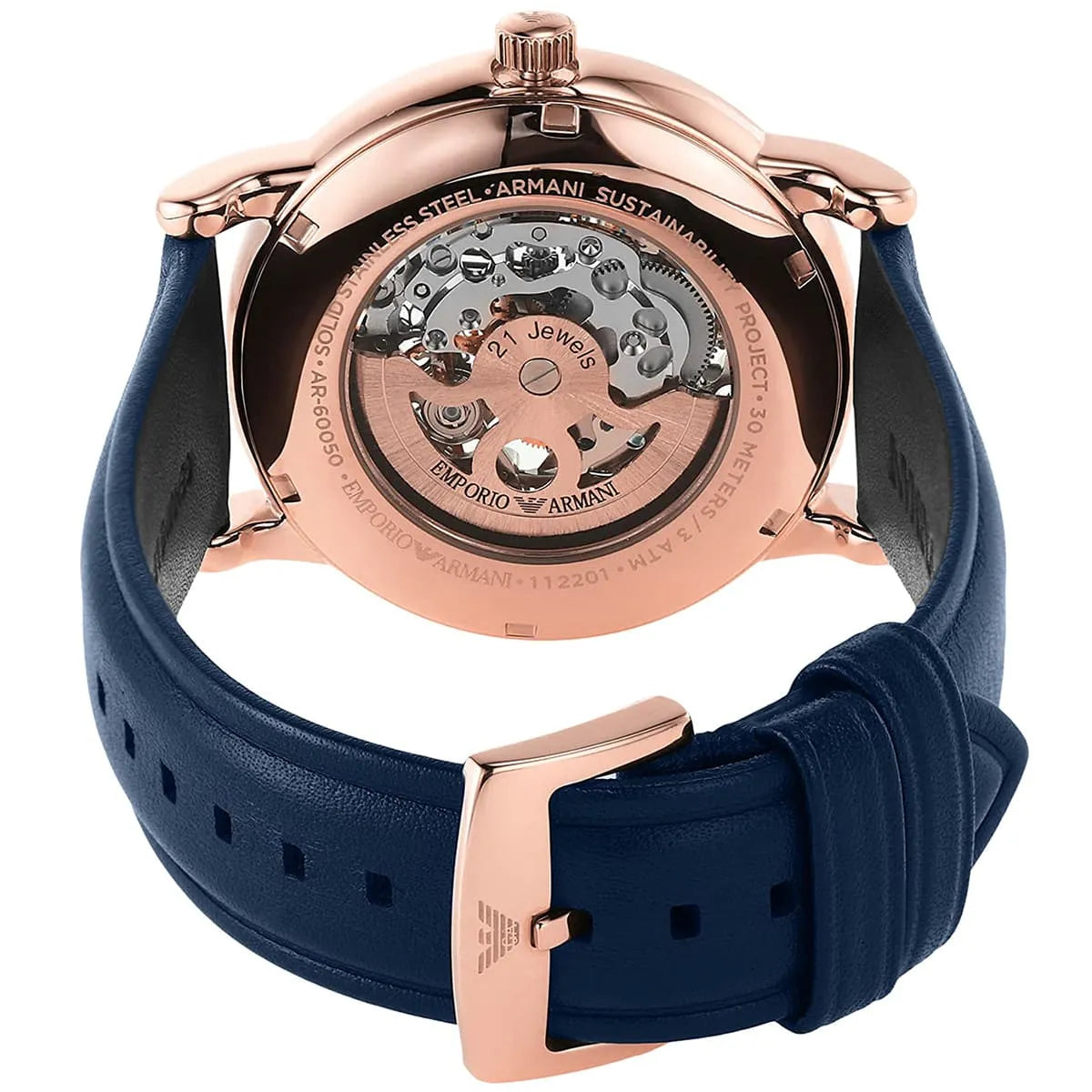  Shop Authentic Emporio Armani Meccanico Automatic Blue Dial Blue Leather Strap Watch For Men - AR60050 - Luxxuri