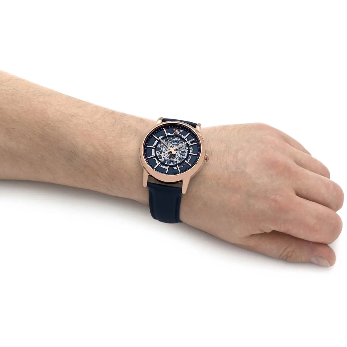  Shop Authentic Emporio Armani Meccanico Automatic Blue Dial Blue Leather Strap Watch For Men - AR60050 - Luxxuri