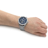  Shop Authentic Emporio Armani Mario Chronograph Automatic Blue Dial Silver Steel Strap Watch For Men - AR60052 - Luxxuri