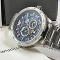  Shop Authentic Emporio Armani Mario Chronograph Automatic Blue Dial Silver Steel Strap Watch For Men - AR60052 - Luxxuri