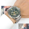  Shop Authentic Emporio Armani Meccanico Chronograph Automatic Green Dial Silver Steel Strap Watch For Men - AR60053 - Luxxuri