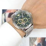  Shop Authentic Emporio Armani Meccanico Chronograph Automatic Green Dial Silver Steel Strap Watch For Men - AR60053 - Luxxuri