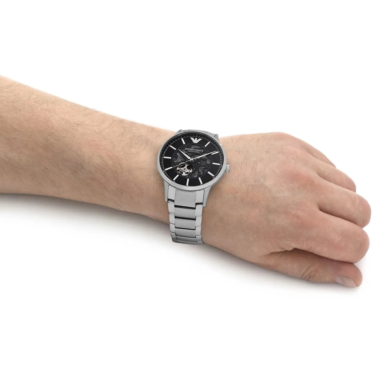  Shop Authentic Emporio Armani Meccanico Automatic Black Dial Silver Steel Strap Watch For Men - AR60055 - Luxxuri