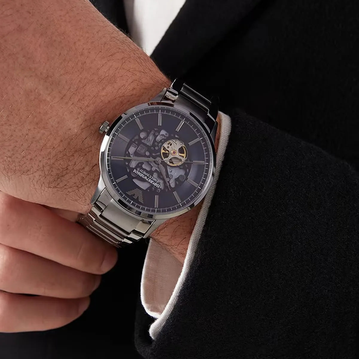  Shop Authentic Emporio Armani Renato Automatic Blue Dial Grey Steel Strap Watch For Men - AR60056 - Luxxuri