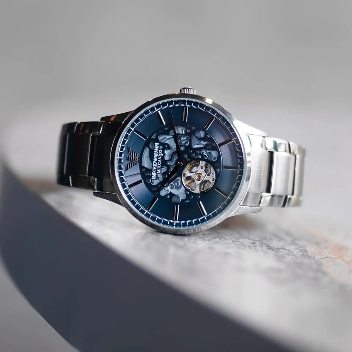  Shop Authentic Emporio Armani Renato Automatic Blue Dial Grey Steel Strap Watch For Men - AR60056 - Luxxuri