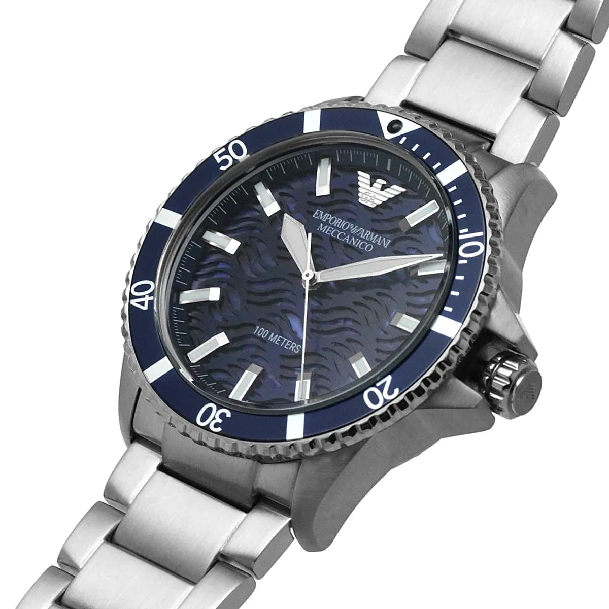  Shop Authentic Emporio Armani Meccanico Automatic Blue Dial Silver Steel Strap Watch For Men - AR60059 - Luxxuri