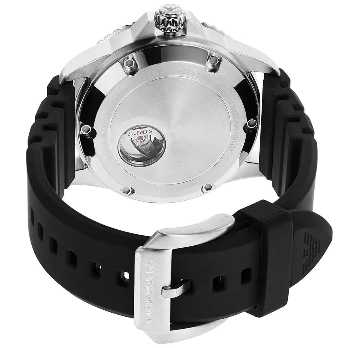  Shop Authentic Emporio Armani Meccanico Automatic Black Dial Black Silicone Strap Watch For Men - AR60062 - Luxxuri