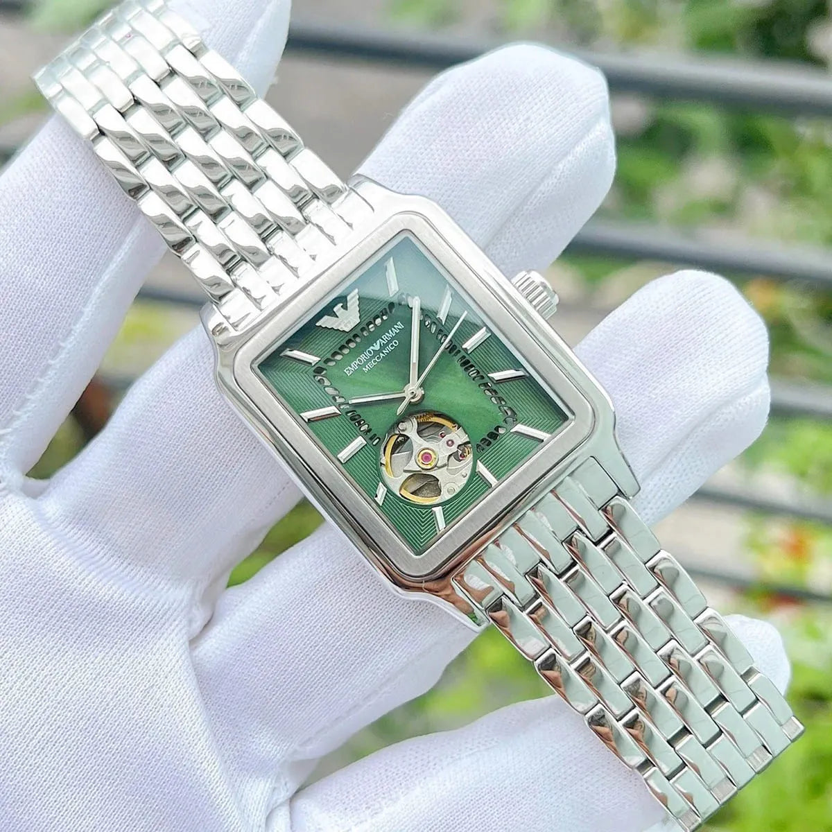  Shop Authentic Emporio Armani Meccanico Automatic Green Dial Silver Steel Strap Watch For Men - AR60067 - Luxxuri