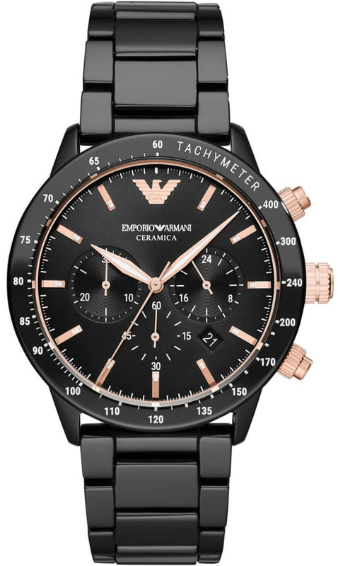  Shop Authentic Emporio Armani Mario Ceramic Chronograph Black Dial Black Steel Strap Watch For Men - AR70002 - Luxxuri