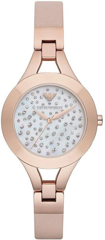  Shop Authentic Emporio Armani Chiara Quartz Crystals White Dial Rose Gold Leather Strap Watch For Women - AR7437 - Luxxuri