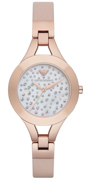  Shop Authentic Emporio Armani Chiara Quartz Crystals White Dial Rose Gold Leather Strap Watch For Women - AR7437 - Luxxuri