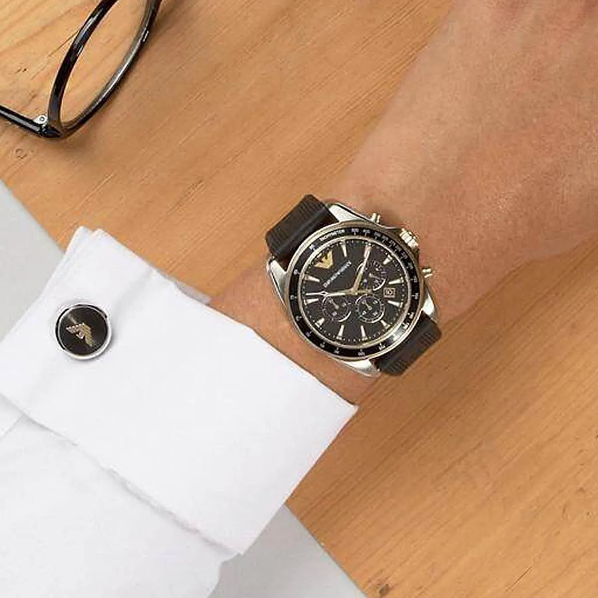  Shop Authentic Emporio Armani Sigma Chronograph lack Dial Black Rubber Strap Watch For Men - AR80003 - Luxxuri