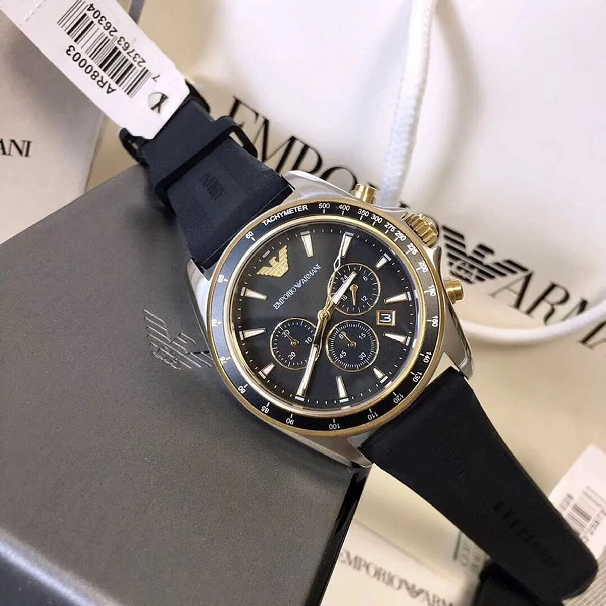  Shop Authentic Emporio Armani Sigma Chronograph lack Dial Black Rubber Strap Watch For Men - AR80003 - Luxxuri