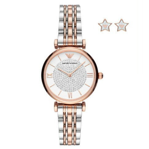 Shop Authentic Emporio Armani Gianni T Bar Quartz White Dial Two Tone Steel Strap Watch For Women - AR80035 - Luxxuri