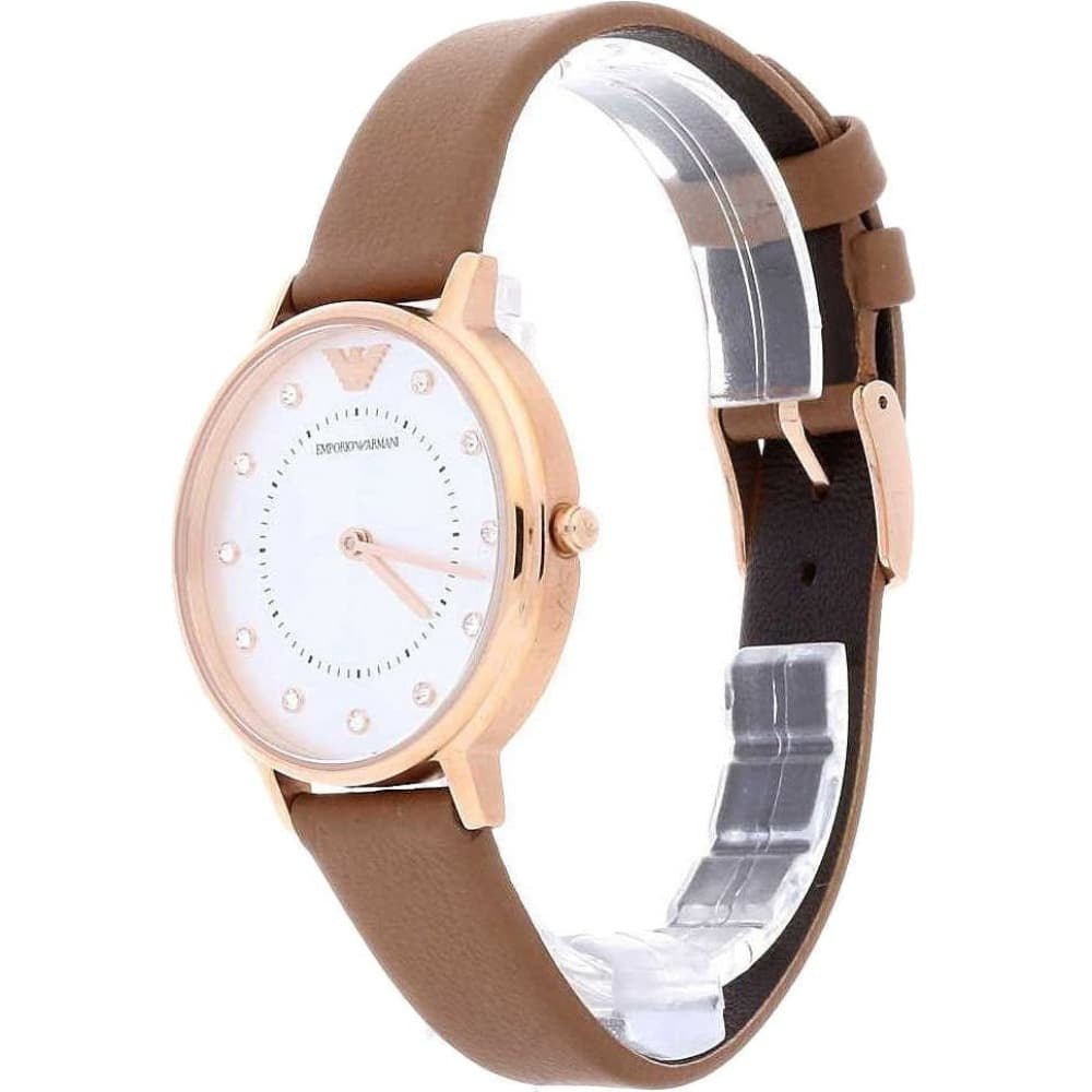  Shop Authentic Emporio Armani Classic Analog Silver Dial Brown Leather Strap Watch For Women - AR8040 - Luxxuri