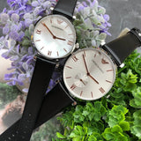  Shop Authentic Emporio Armani Gianni T Bar Mother of Pearl Dial Black Leather Strap Watch For Women - AR90002 - Luxxuri