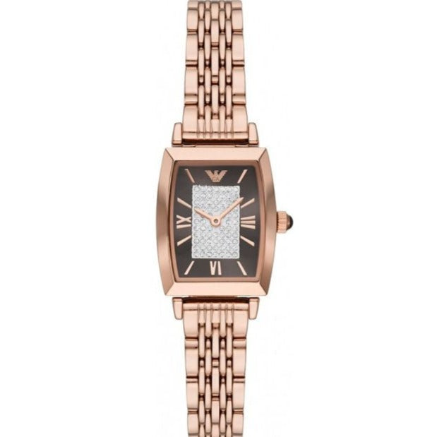  Shop Authentic Emporio Armani Gianni T-Bar Analog Crystal Brown Dial Rose Gold Steel Strap Watch For Women - AR11407 - Luxxuri