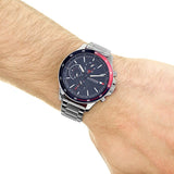  Shop Authentic Tommy Hilfiger Bank Chronograph Blue Dial Silver Steel Strap Watch for Men - 1791718 - Luxxuri