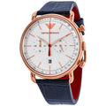 Emporio Armani Aviator Silver Dial Blue Leather Strap Watch For Men - AR11123