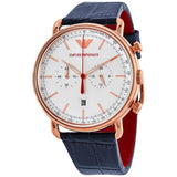  Shop Authentic Emporio Armani Aviator Silver Dial Blue Leather Strap Watch For Men - AR11123 - Luxxuri