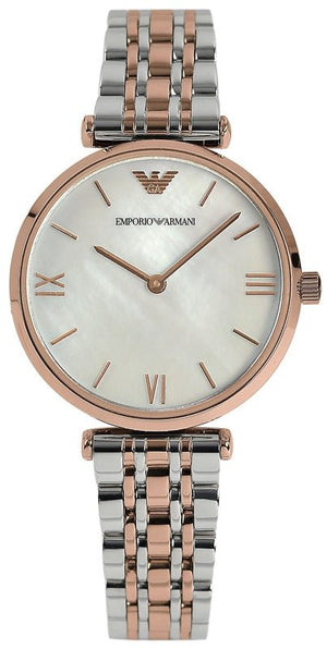  Shop Authentic Emporio Armani T Bar Gianni Classic Mother Of Pearl Dial Two Tone Steel Strap Watch For Women - AR1683 - Luxxuri