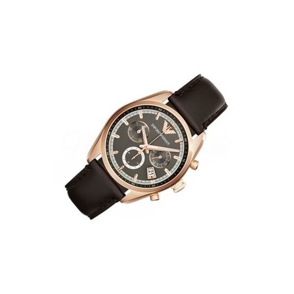 Emporio Armani Chronograph Gray Dial Brown Leather Strap Watch For Men - AR6043