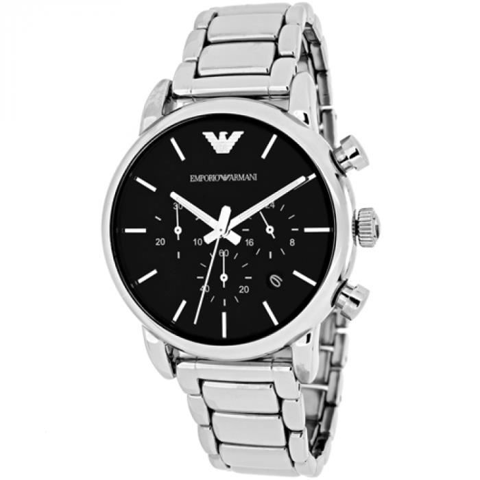 Emporio Armani Chronograph Black Dial Silver Steel Strap Watch For Men - AR1853