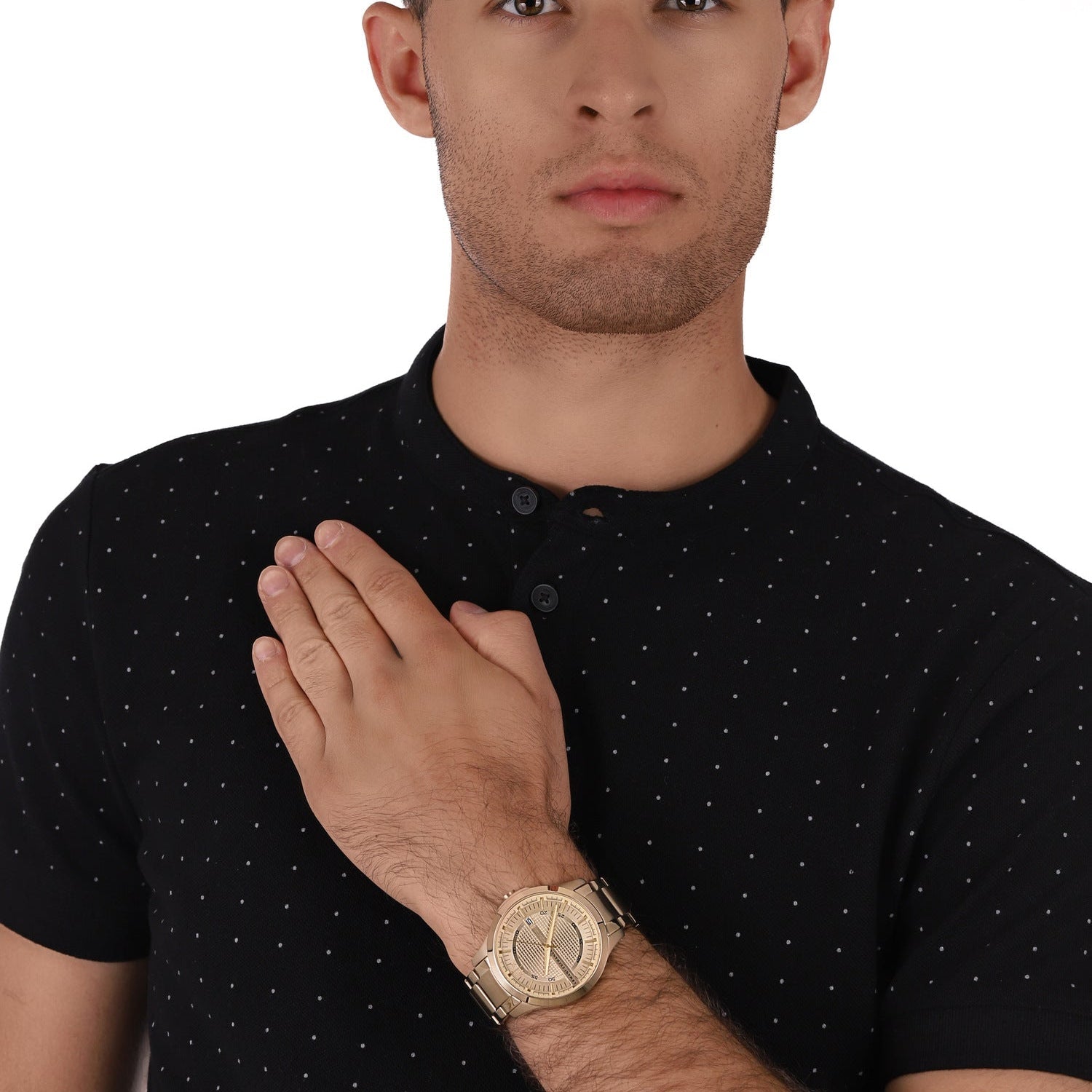 Armani Exchange Hampton Chronograph Gold Dial Gold Steel Strap Watch For Men - AX2415