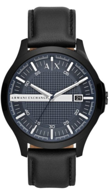  Shop Authentic Armani Exchange Hampton Quartz Blue Dial Black Leather Strap Watch for Men - AX2411 - Luxxuri