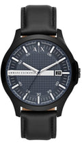  Shop Authentic Armani Exchange Hampton Quartz Blue Dial Black Leather Strap Watch for Men - AX2411 - Luxxuri